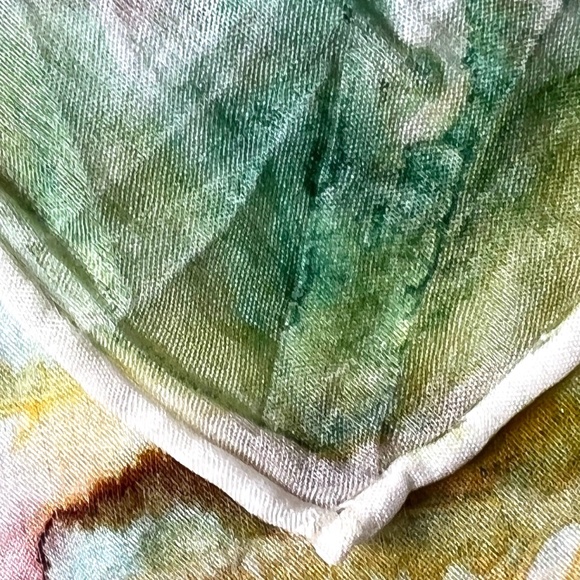 Vtg Silk Scarf Abstract Floral Water Colour Hand Stitched Edge Square 37" x 36" - Picture 3 of 7